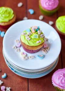 Lucky Charms Cupcakes with Neon Marshmallow Frosting